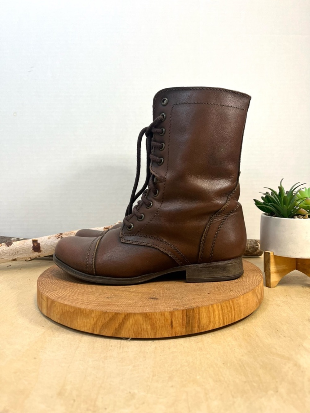 Steve Madden Troopa Leather Combat Boots - Brown Size 8